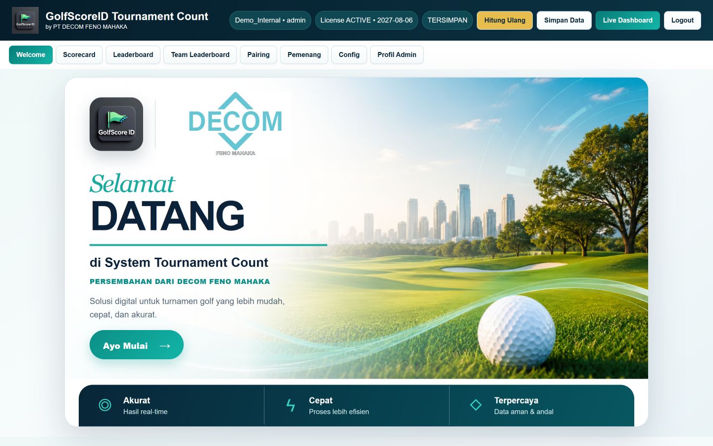 Dashboard GolfScore ID Tournament Count